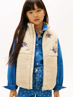 Tommy Hilfiger Brown Floral Embroidery Relaxed Teddy Gilet