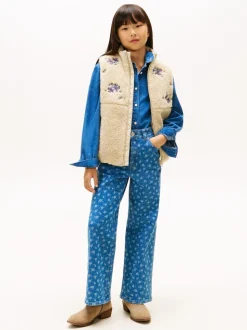 Tommy Hilfiger Brown Floral Embroidery Relaxed Teddy Gilet