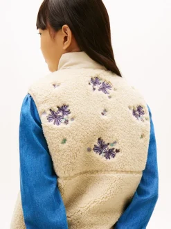 Tommy Hilfiger Brown Floral Embroidery Relaxed Teddy Gilet