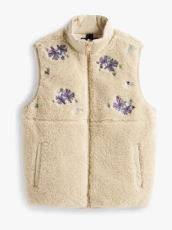 Tommy Hilfiger Brown Floral Embroidery Relaxed Teddy Gilet
