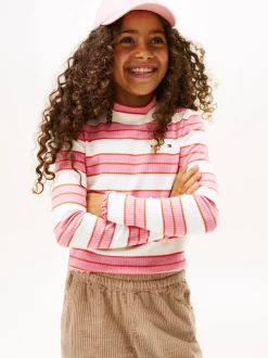 Tommy Hilfiger Pink Ribbed Extra Slim Mock Neck Top