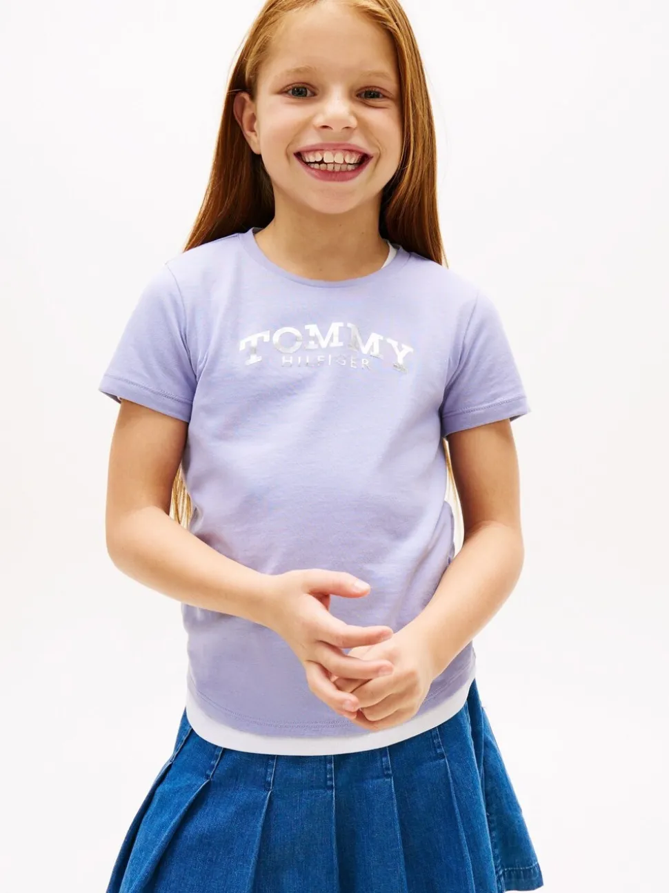 Tommy Hilfiger Purple Metallic Logo Slim Crew Neck T-Shirt