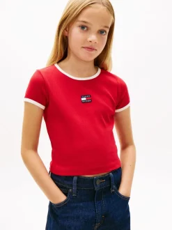 Tommy Hilfiger Red Heritage Flag Ribbed Extra Slim T-Shirt