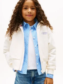 Tommy Hilfiger White Back Logo Embroidery Zip Through Terry Hoodie