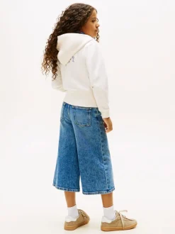 Tommy Hilfiger White Back Logo Embroidery Zip Through Terry Hoodie