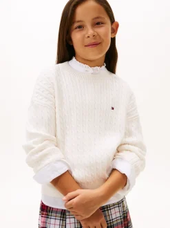 Tommy Hilfiger White Cable Knit Relaxed Jumper