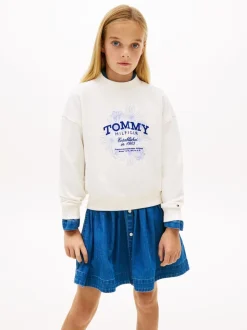 Tommy Hilfiger White Flock Logo Terry Crew Neck Sweatshirt