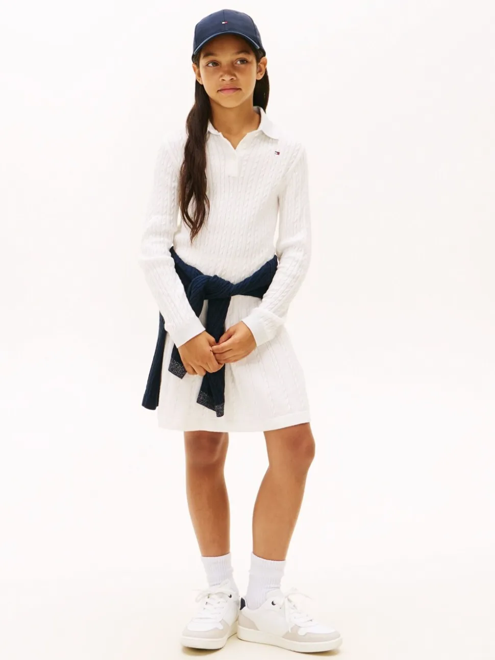 Tommy Hilfiger White Glitter Mini Cable Knit Jumper Dress