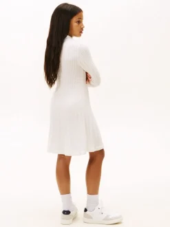 Tommy Hilfiger White Glitter Mini Cable Knit Jumper Dress