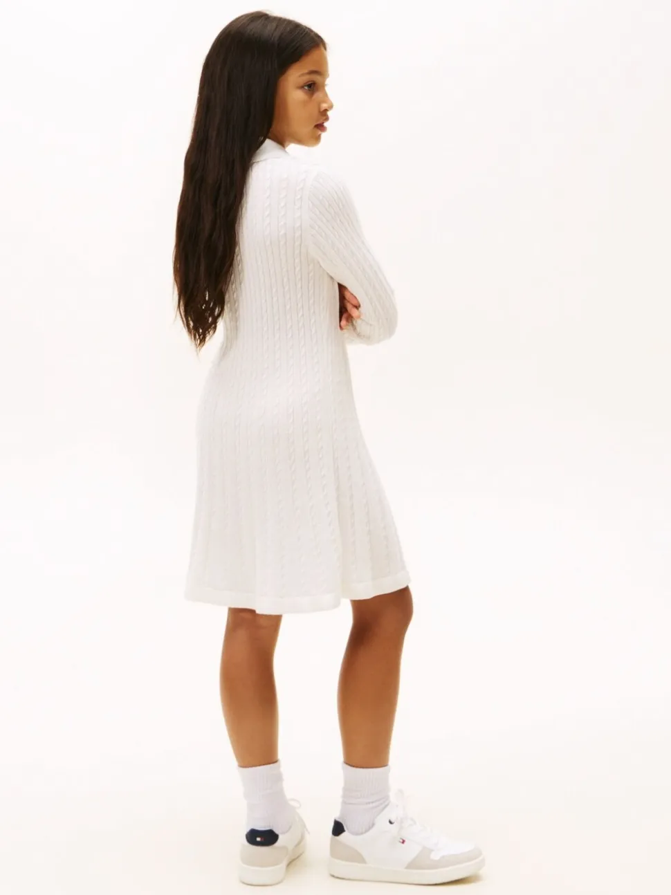 Tommy Hilfiger White Glitter Mini Cable Knit Jumper Dress