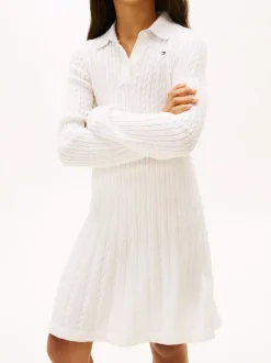 Tommy Hilfiger White Glitter Mini Cable Knit Jumper Dress