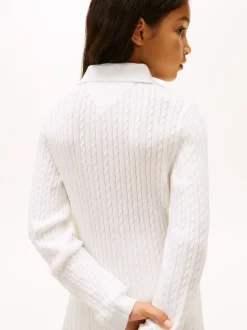 Tommy Hilfiger White Glitter Mini Cable Knit Jumper Dress