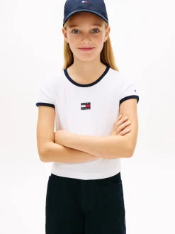 Tommy Hilfiger White Heritage Flag Ribbed Extra Slim T-Shirt