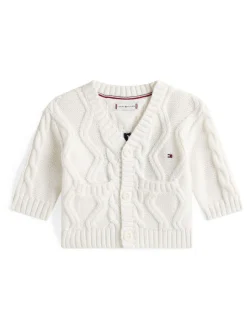 Tommy Hilfiger White Intarsia Back Logo Mixed Knit Cardigan