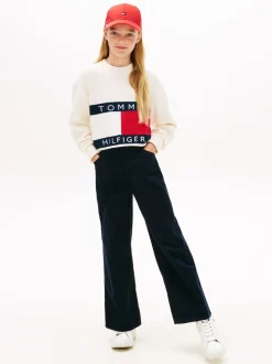 Tommy Hilfiger White Logo Embroidery Relaxed Crew Neck Jumper