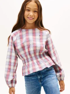 Tommy Hilfiger White Regular Fit Check Smock Detail Blouse