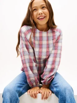 Tommy Hilfiger White Regular Fit Check Smock Detail Blouse