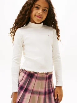 Tommy Hilfiger White Ribbed Extra Slim Mock Neck Top