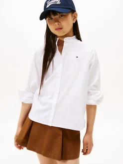 Tommy Hilfiger White Ruffle Collar Poplin Relaxed Fit Blouse