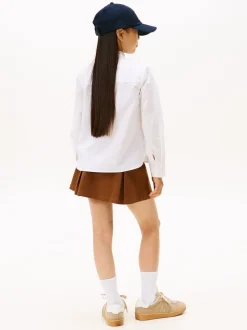 Tommy Hilfiger White Ruffle Collar Poplin Relaxed Fit Blouse