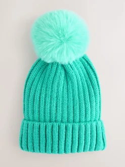 Turquoise Blue Rib Pom Beanie (3mths-16yrs)