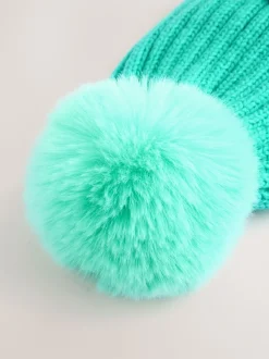 Turquoise Blue Rib Pom Beanie (3mths-16yrs)