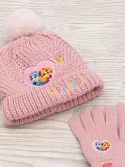 Vanilla Underground Pink Paw Patrol Girls Winter Beanie and Scarf Set
