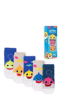 Vanilla Underground White Baby Shark Kids Multicoloured Multi-Character Calf Socks Set of 5