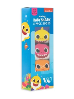Vanilla Underground White Baby Shark Kids Multicoloured Multi-Character Calf Socks Set of 5