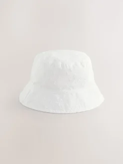 White 100% Cotton Embroided Bucket Hat (3mths-10yrs)
