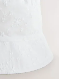 White 100% Cotton Embroided Bucket Hat (3mths-10yrs)