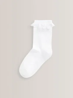 White 5 Pack Cotton Rich Cushioned Sole Ruffle Ankle School Socks