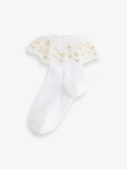 White 2 Pack Cotton Rich Flower Girl Ruffle Ankle Socks