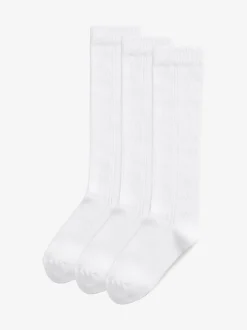 White 3 Pack Cotton Rich Pointelle Knee High School Socks