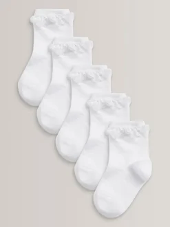 White 5 Pack Cotton Rich Ruffle Ankle Socks