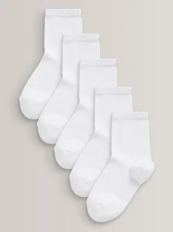 White 5 Pack Cotton Rich School Ankle Socks