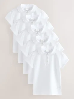 White 5 Pack Cotton Stretch Frill Collar School Polo Tops (3-16yrs)