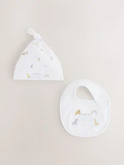 White Born in 2025 Hat and Bib Baby Set 2 Piece (0-12mths)