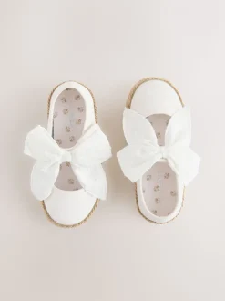 White Broderie Bow Touch And Fasten Strap Shoes