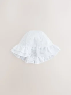White Broderie Bucket Baby Hat (0mths-2yrs)