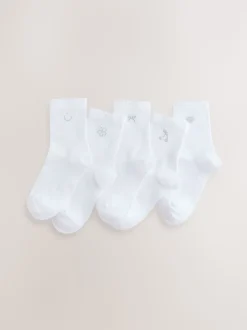 White Cotton Rich Diamante Ankle Socks 5 Pack