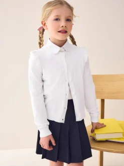 White Cotton Rich Frill Shoulder School Cardigan (3-16yrs)