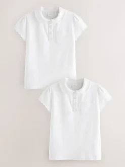 White Cotton Rich Scallop Collar School Polo Tops 2 Pack (3-16yrs)