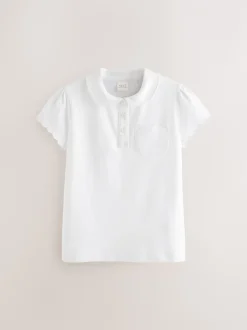 White Cotton Rich Scallop Collar School Polo Tops 2 Pack (3-16yrs)