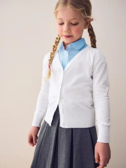 White Cotton Rich School V-Neck Cardigan (3-16yrs)