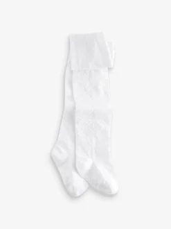 White Cotton Rich Textured Heart Tights