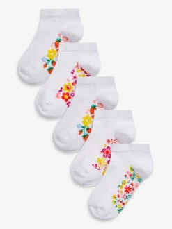 White Floral 5 Pack Cotton Rich Footbed Trainer Socks