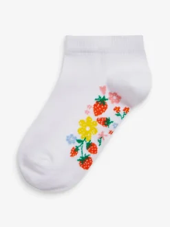 White Floral 5 Pack Cotton Rich Footbed Trainer Socks