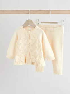 White Frill Knitted Bow Cardigan Set (0mths-3yrs)