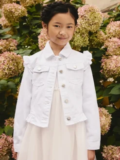 White Frill Shoulder Denim Jacket (3-16yrs)
